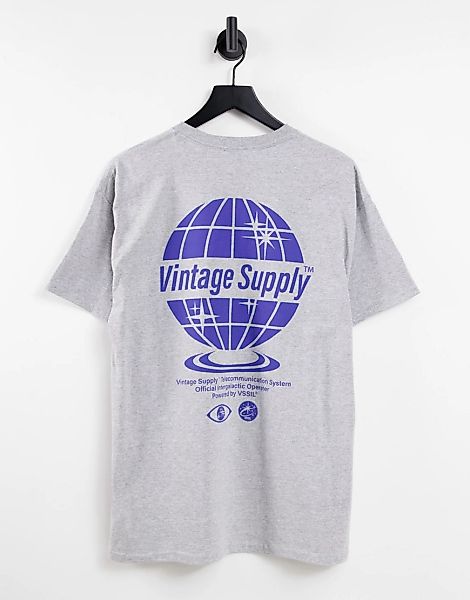 Vintage Supply – T-Shirt in Grau mit „VS World“-Rückenprint günstig online kaufen