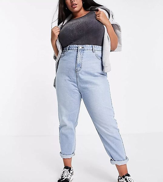 Don't Think Twice Plus – Emma – Mom-Jeans in hellblauer Waschung mit superh günstig online kaufen