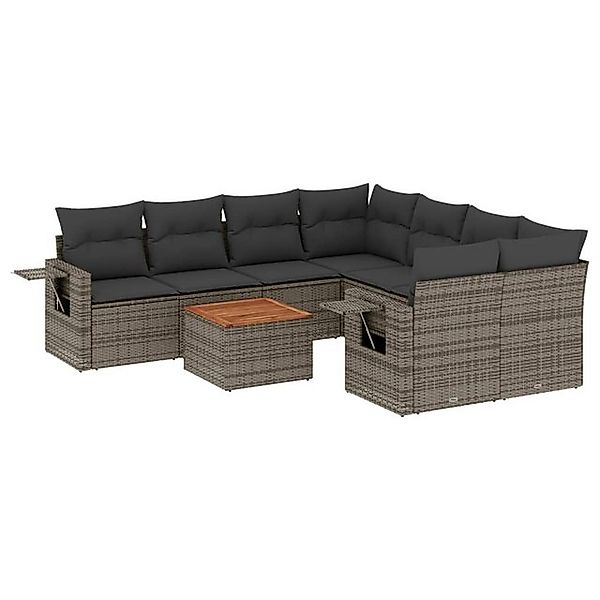 vidaXL Sofaelement 9-tlg. Garten-Sofagarnitur mit Kissen Grau Poly Rattan ( günstig online kaufen