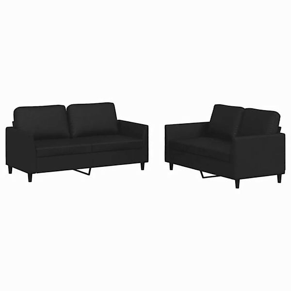 vidaXL Sofa, 2-tlg. Sofagarnitur mit Kissen Schwarz Kunstleder günstig online kaufen