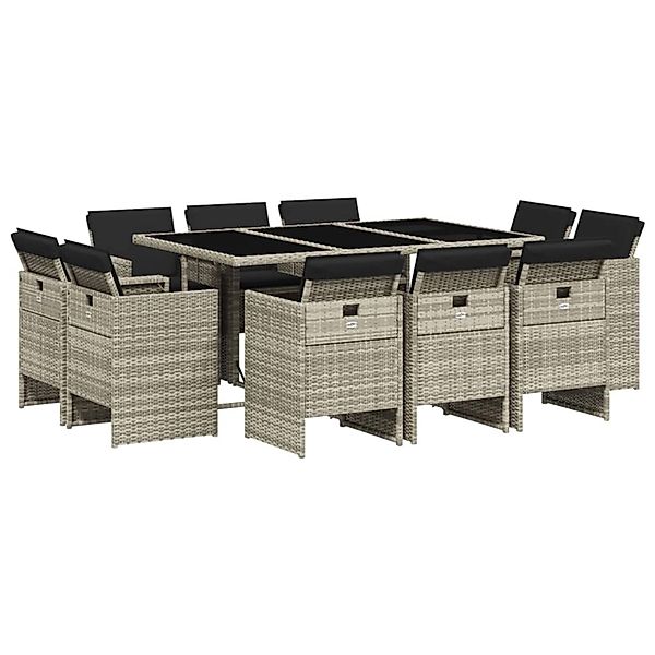 vidaXL 11-Tlg Garten-Essgruppe mit Kissen Hellgrau Poly Rattan 3210671 günstig online kaufen