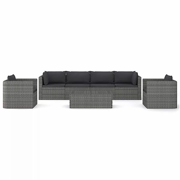 7-tlg. Garten-lounge-set Mit Kissen Poly Rattan Grau günstig online kaufen