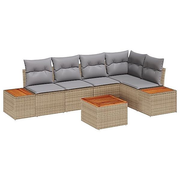 vidaXL Loungesofa 6-teiliges Garten Sofa Set mit Kissen Beige Poly Rattan, günstig online kaufen