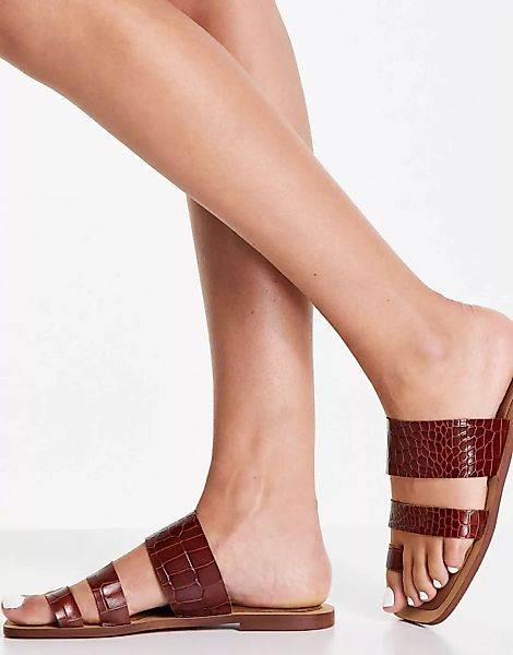 ASRA – Sabrina – Flache Sandalen in Kroko-Braun mit Zehenschlaufe günstig online kaufen
