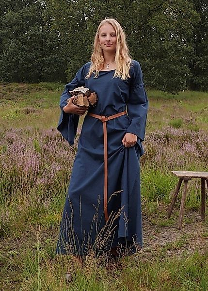 Battle Merchant Ritter-Kostüm Mittelalter-Kleid Blau mit Trompetenärmeln, B günstig online kaufen