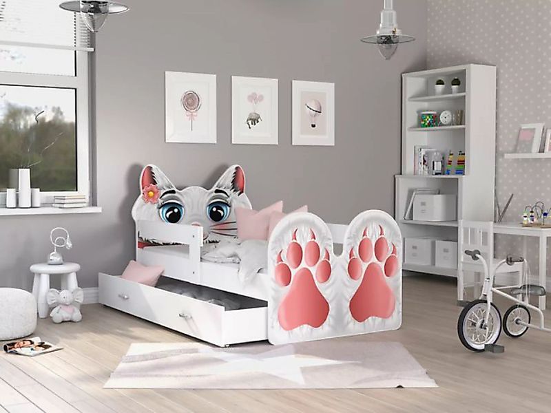 AJKmeble Jugendbett Kinderbett im süßen Katzen cat Design mit Schublade (80 günstig online kaufen