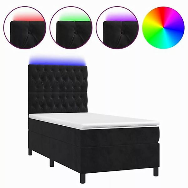 vidaXL Boxspringbett Boxspringbett mit Matratze LED Schwarz 90x200 cm Samt günstig online kaufen