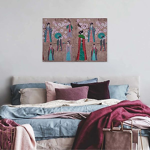 Bricoflor Wandbild Im Japan Stil Mit Kimono Und Kirschblüten Buntes Leinwan günstig online kaufen