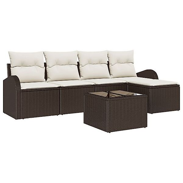 vidaXL Loungesofa 5-tlg. Garten-Sofagarnitur mit Kissen Grau Poly Rattan, 6 günstig online kaufen