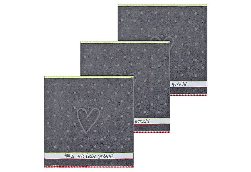 Kracht Geschirrtuch 100% Liebe, (Set, 3-tlg., Set), 3er Pack Frottee Küchen günstig online kaufen