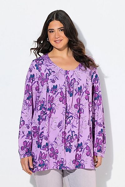 Ulla Popken T-Shirt Shirt A-Linie Zierfalten Carré-Ausschnitt Langarm günstig online kaufen