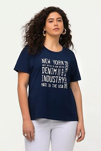 Ulla Popken Rundhalsshirt T-Shirt Denim-Druck Oversized Rundhals Halbarm günstig online kaufen
