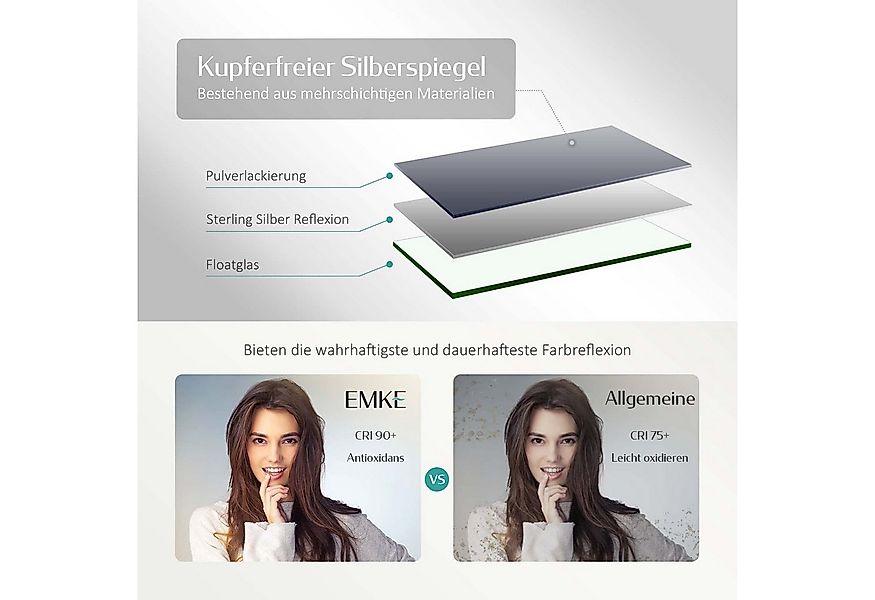 EMKE Badspiegel Spiegel mit Beleuchtung Gebürstetem Goldrahmen LED Badezimm günstig online kaufen