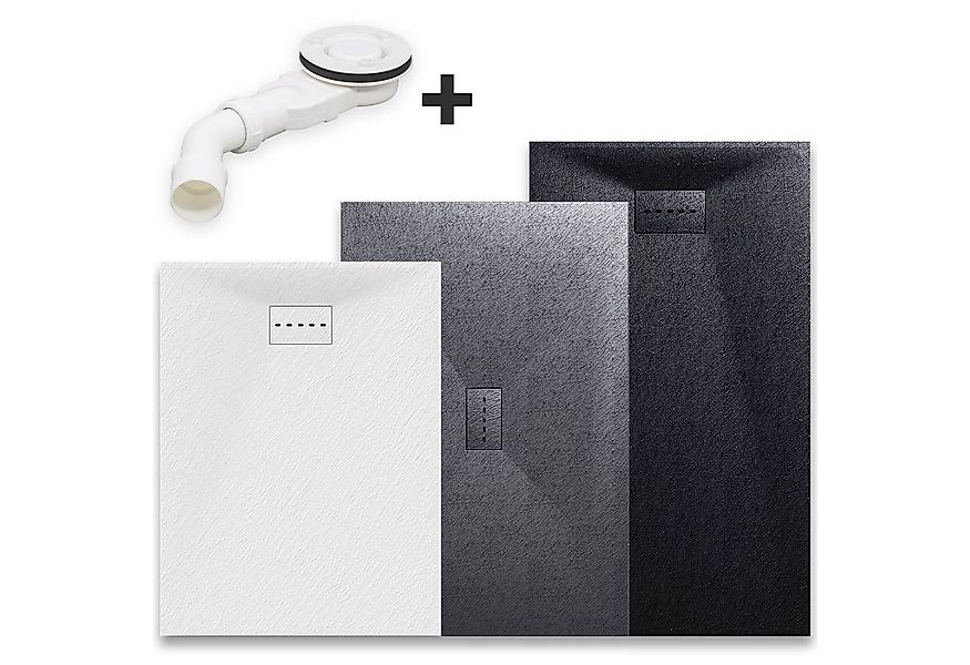 SONNI Duschwanne Schieferoptik mit Siphon,Weiß/Schwarz/Grau, SMC,Duschtasse günstig online kaufen