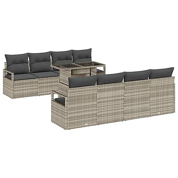vidaXL Gartensofa-set mit Speicher 9-Tlg Hellgrau Poly-Rattan 3348788 günstig online kaufen