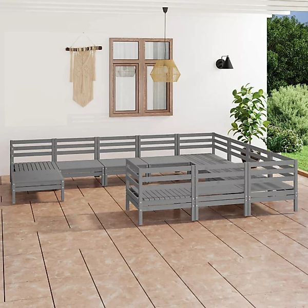 11-tlg. Garten-lounge-set Grau Massivholz Kiefer günstig online kaufen