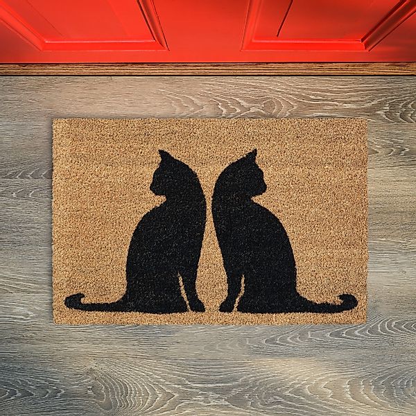 relaxdays Fußmatte Kokos Fußmatte mit Katzenmotiv, günstig online kaufen