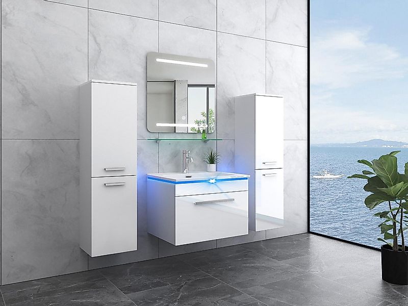 Faizee Möbel Badmöbel-Set Badmöbel- Set Schwarz/Weiß/Königsblau Keramik/Gra günstig online kaufen