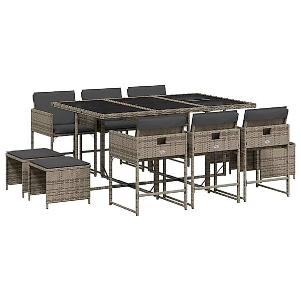 vidaXL 11-Tlg Garten-Essgruppe mit Kissen Grau Poly Rattan 3211328 günstig online kaufen