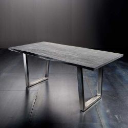 Esszimmertisch in Grau Akazie massiv Baumkante günstig online kaufen