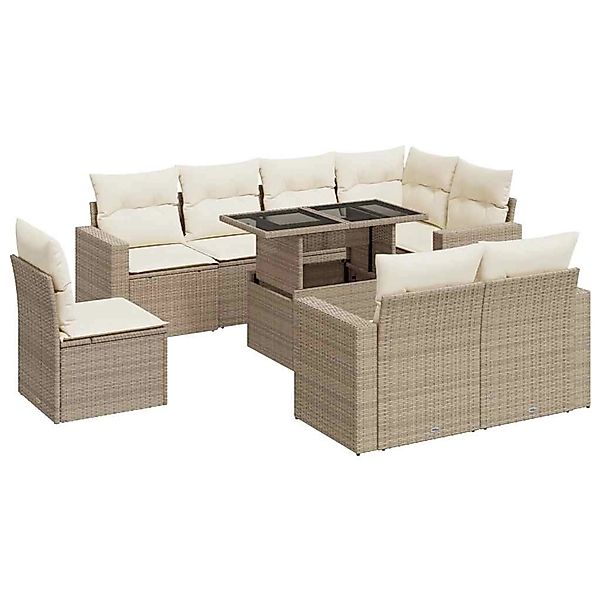 vidaXL 9-Tlg Garten-Sofagarnitur mit Kissen Beige Poly Rattan 3326339 günstig online kaufen