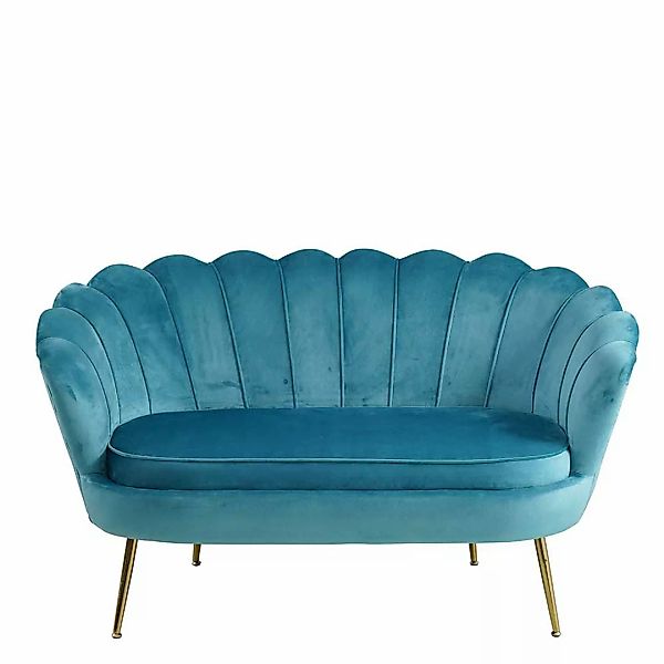 Zweisitzer Sofa in Blau Samt muschelförmig günstig online kaufen