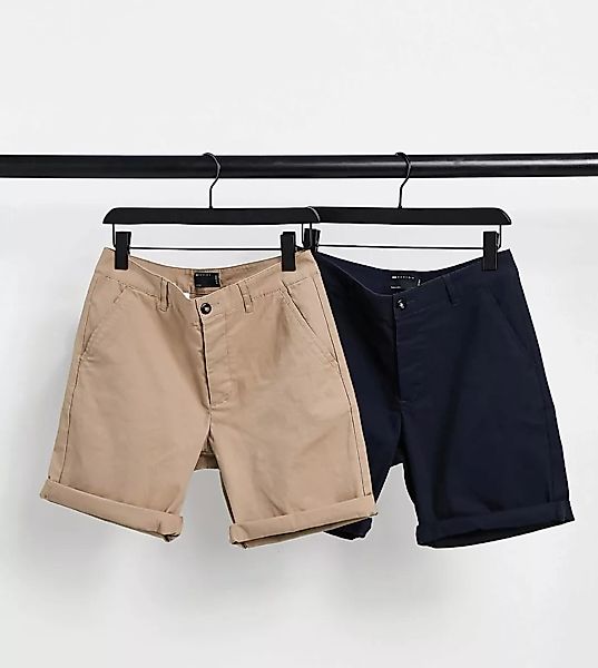 ASOS DESIGN – 2er Pack schmal geschnittene Chino-Shorts in Stone & Marinebl günstig online kaufen