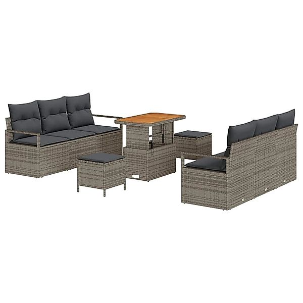 vidaXL Garten-Sofa-Set mit Kissen 9-Tlg Grau Poly Rattan 3362483 günstig online kaufen