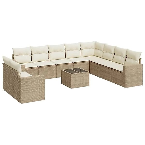 vidaXL 11-Tlg Garten-Sofagarnitur mit Kissen Beige Poly Rattan 3251515 günstig online kaufen