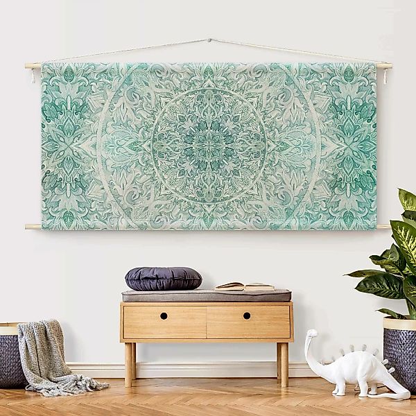 Wandteppich Mandala Aquarell Ornament Muster Türkis günstig online kaufen