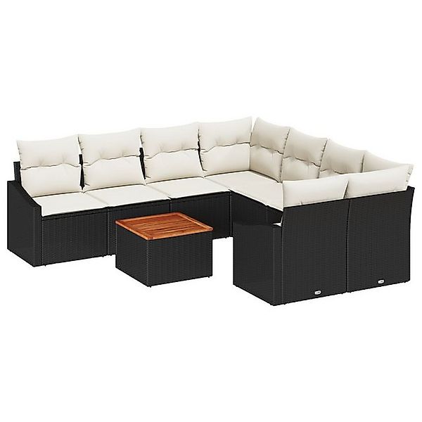 vidaXL Loungesofa 9-tlg. Garten-Sofagarnitur mit Kissen Schwarz Poly Rattan günstig online kaufen
