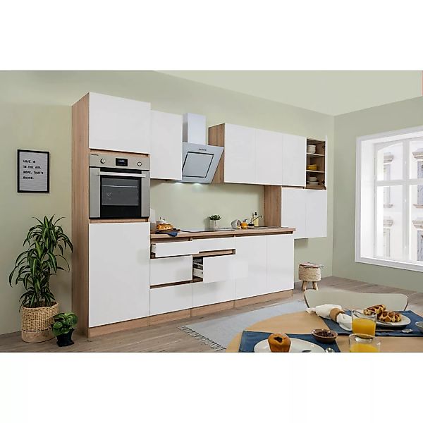 Respekta Küchenzeile GLRP370HESWM Grifflos 370 cm Weiß matt-Sonoma Eiche günstig online kaufen