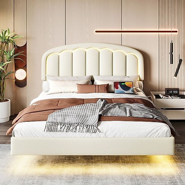 Celya Polsterbett Doppelbett mit Blumenblatt-Kopfteil, schwebendem Design ( günstig online kaufen