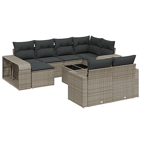 vidaXL 11-Tlg Garten-Sofagarnitur mit Kissen Grau Poly Rattan 3261300 günstig online kaufen