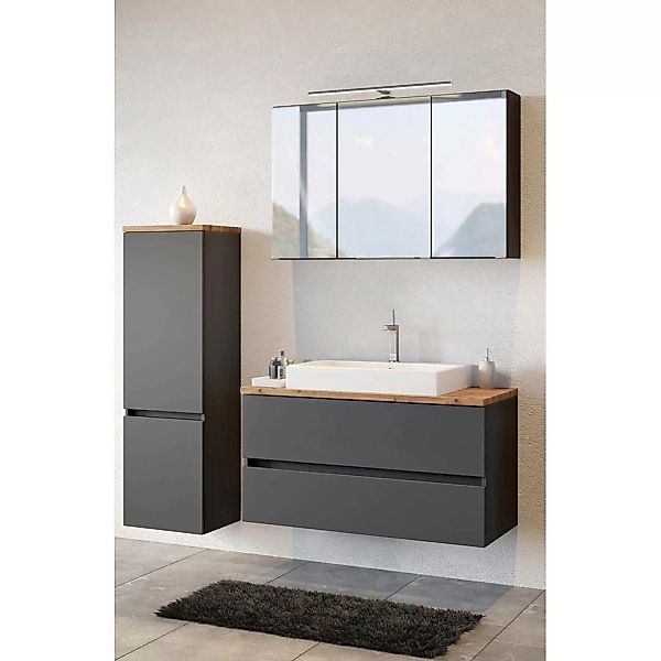 Lomadox Badezimmer Kombination mit Waschbecken und Beleuchtung PESARO-03 in günstig online kaufen