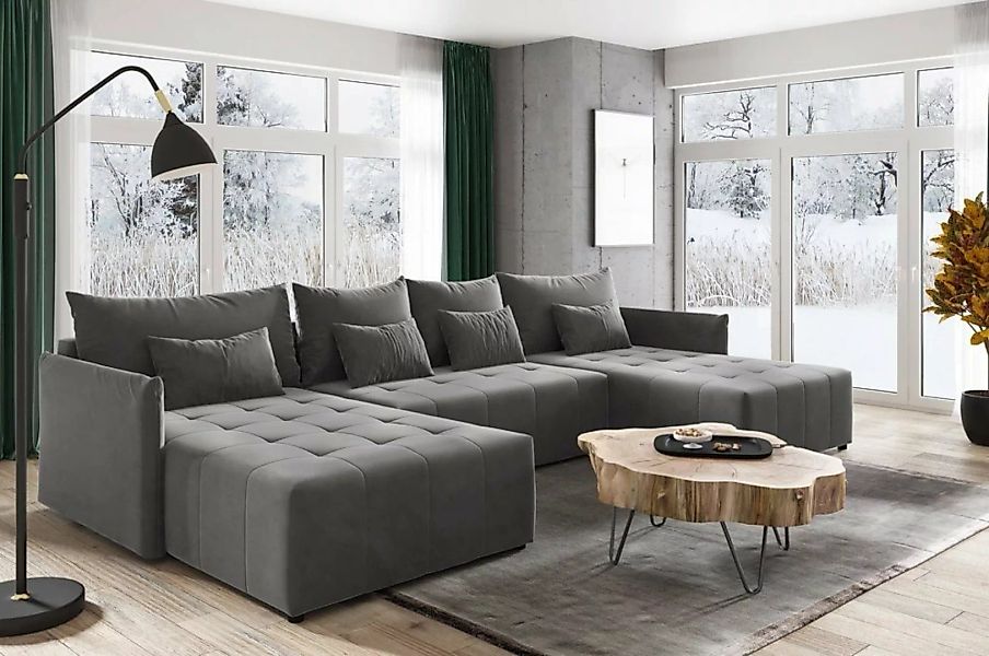 DB-Möbel Wohnlandschaft "Basic-U" in Grau, mit Schlaffunktion und Bettkaste günstig online kaufen