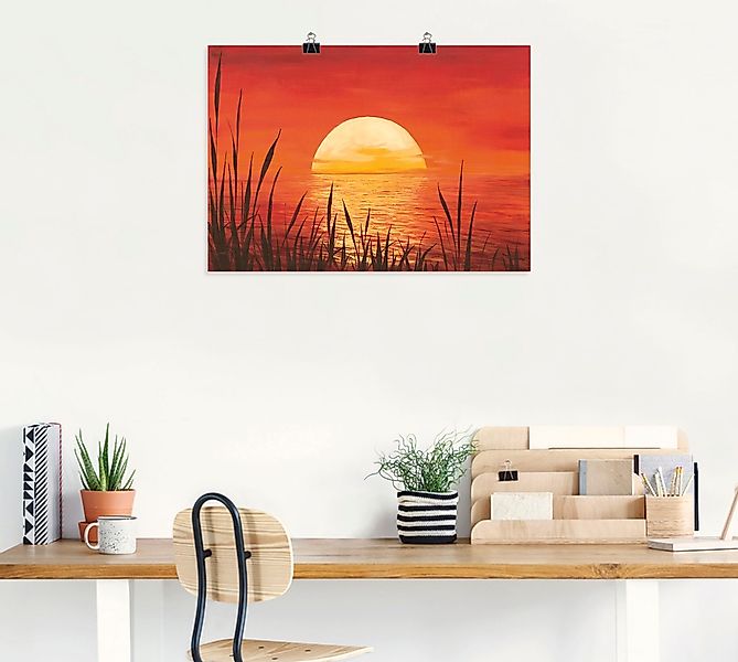 Artland Wandbild "Roter Sonnenuntergang am Ozean", Bilder vom Sonnenunterga günstig online kaufen