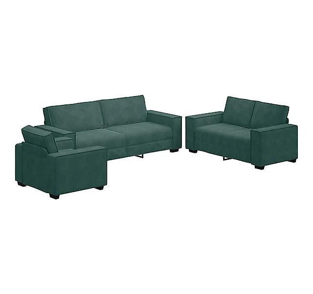 vidaXL Sofa 3-tlg. Sofagarnitur mit Kissen Dunkelgrün Samt, 1 Teile günstig online kaufen