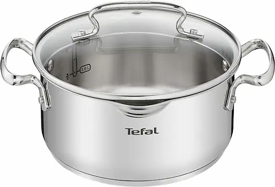 Tefal Kochtopf »Duetto+« Edelstahl 18/10 hochglanzpoliert, Glasdeckel mit S günstig online kaufen