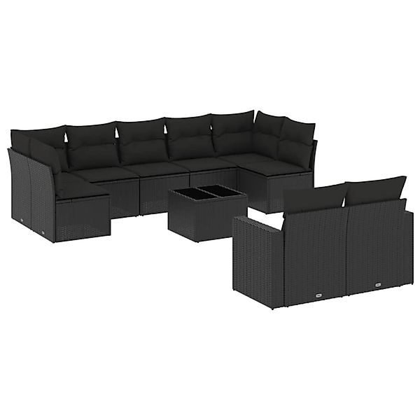 vidaXL 10-Tlg Garten-Sofagarnitur mit Kissen Schwarz Poly Rattan 3219415 günstig online kaufen