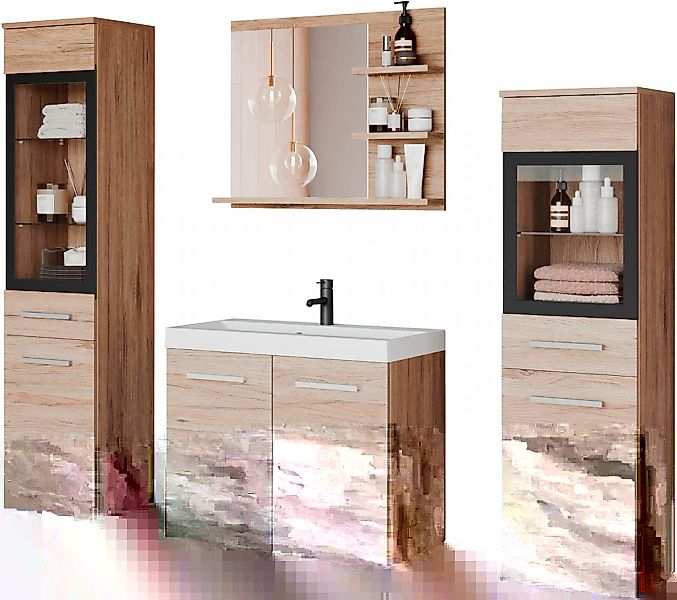 welltime Badmöbel-Set "MADRIT", (Komplett-Set, 5 St., mit Waschbecken), Was günstig online kaufen