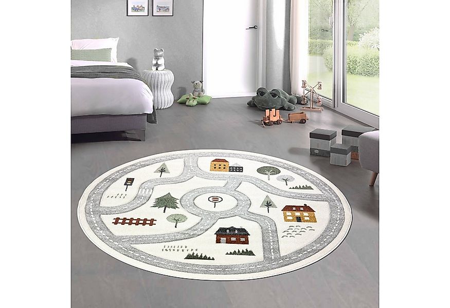 Carpetia Kinderteppich Runder Spielteppich mit Straßenmotiv Weich für Spiel günstig online kaufen