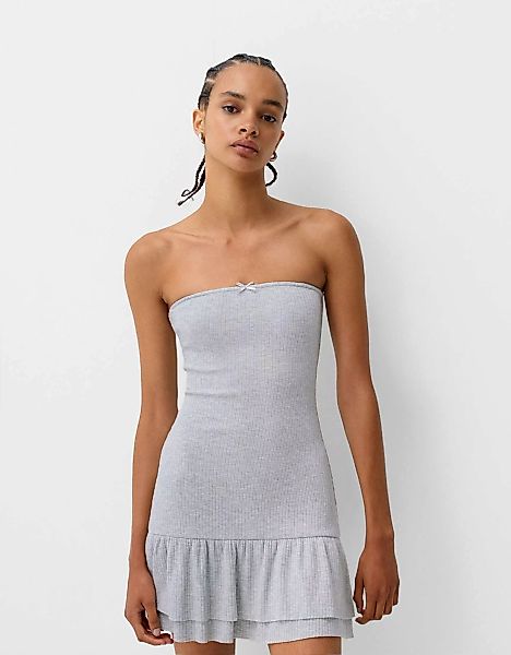 Bershka Bandeau-Minikleid Mit Volants Damen S Grau günstig online kaufen