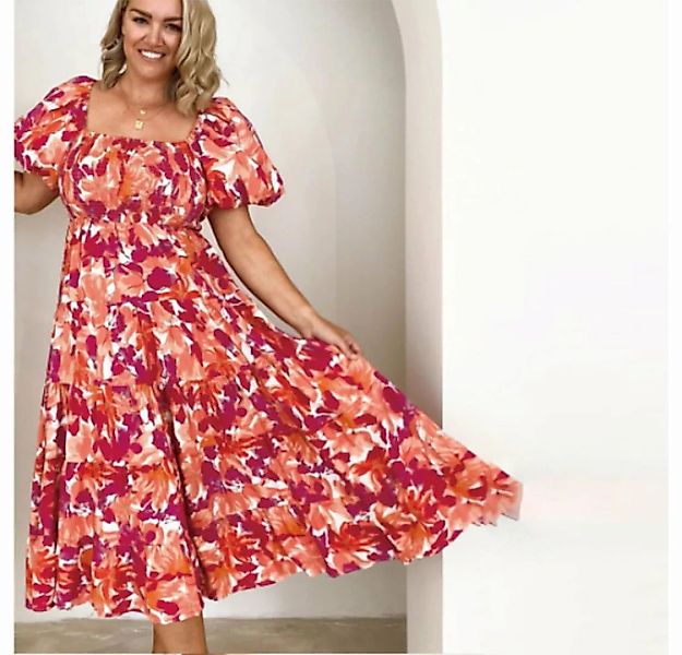 saburona Druckkleid Bedrucktes, schulterfreies, lockeres Kleid mit Puffärme günstig online kaufen