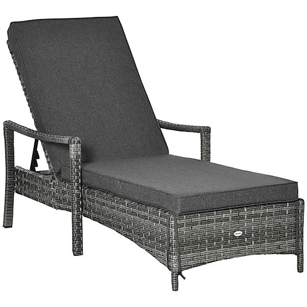 Outsunny Liegestuhl Stahl PE-Rattan Polyester Grau 192L x 72B x 52,5H cm günstig online kaufen
