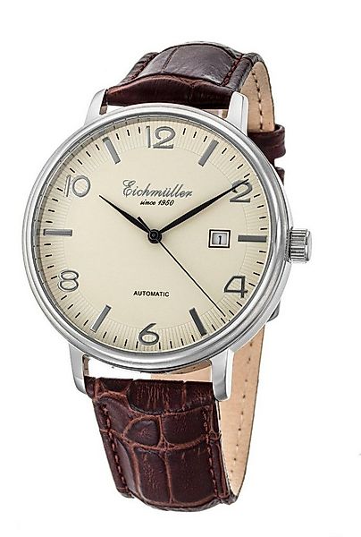 Eichmüller Automatikuhr RE7021 – Herrenuhr mit braunem Lederarmband, beigem günstig online kaufen