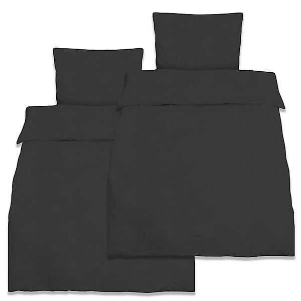 Beautissu Julie Bettwäsche 135x200cm + Kissenbezug 80x80cm Schwarz Renforcé günstig online kaufen