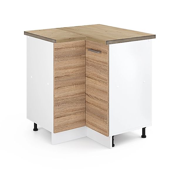 Vicco Eckunterschrank R-Line Küchen Eckschrank Sonoma/Weiß 76 cm AP Eiche günstig online kaufen