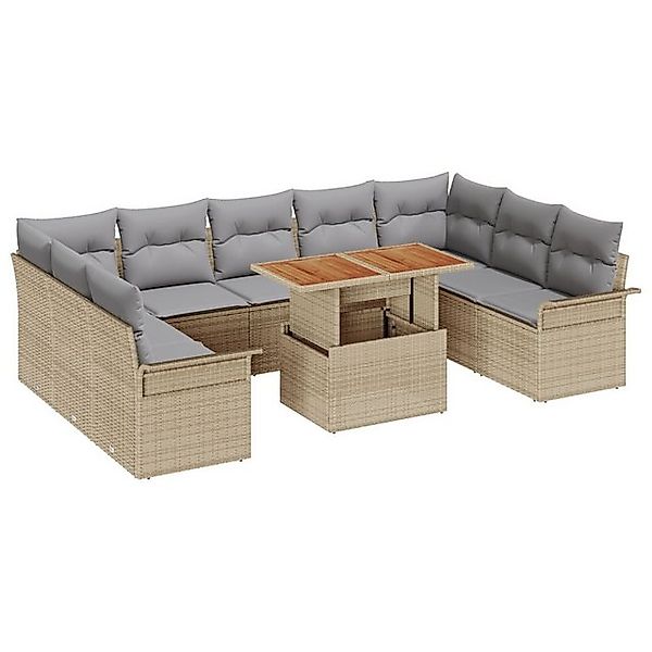 vidaXL Loungesofa 10-tlg. Garten-Essgruppe mit Kissen Beige Poly Rattan, 10 günstig online kaufen