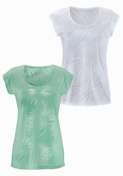 Beachtime Kurzarmshirt mit leicht transparenten Palmen (2er-Pack) aus weich günstig online kaufen